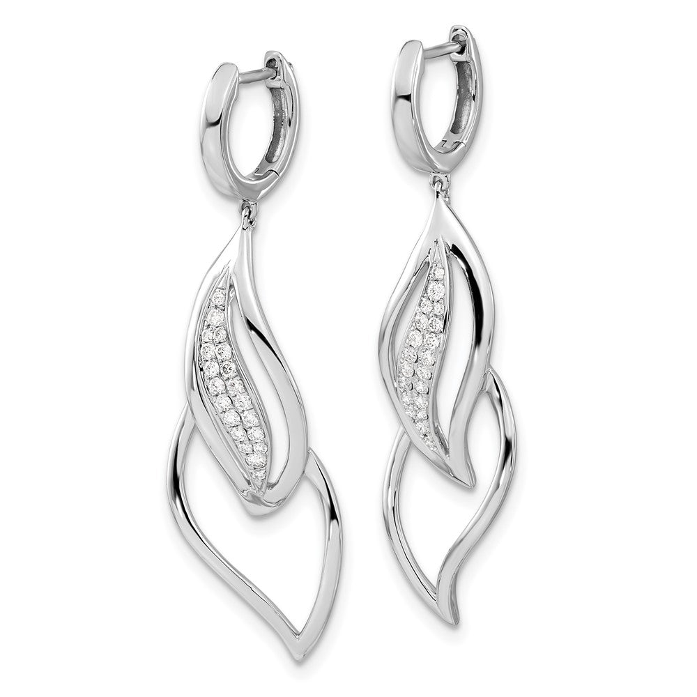 White Gold Diamond Hinged Hoop Leaf Design Dangle Earrings - Model EM5560-025-WA - Charlie & Co. Jewelry