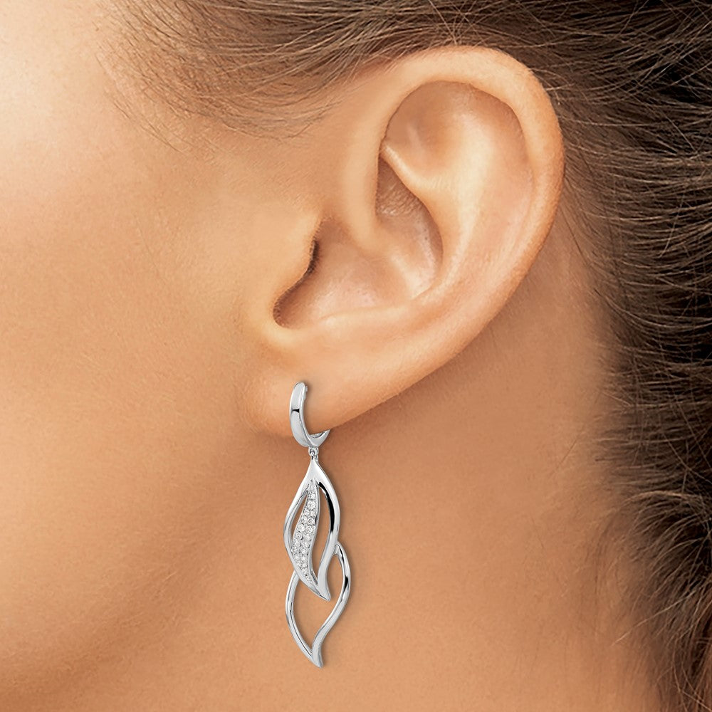 White Gold Diamond Hinged Hoop Leaf Design Dangle Earrings - Model EM5560-025-WA - Charlie & Co. Jewelry