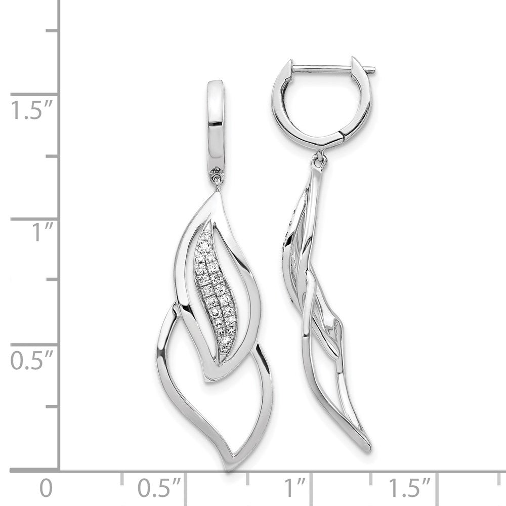 White Gold Diamond Hinged Hoop Leaf Design Dangle Earrings - Model EM5560-025-WA - Charlie & Co. Jewelry