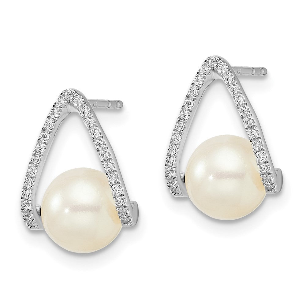 White Gold Polished FWC Pearl Post Earrings - Model EM8099-PL-015-W - Charlie & Co. Jewelry