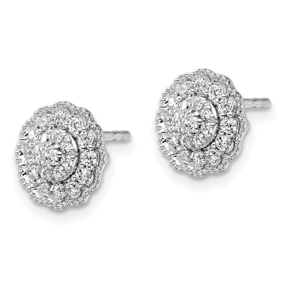 White Gold Lab Grown VS/SI FGH Dia Halo Post Earrings - Model EM9660-050-WLG - Charlie & Co. Jewelry