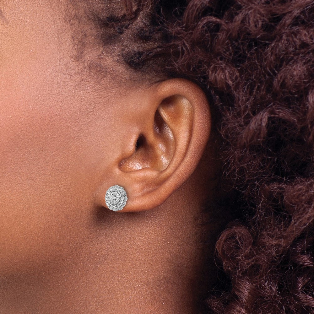 White Gold Lab Grown VS/SI FGH Dia Halo Post Earrings - Model EM9660-050-WLG - Charlie & Co. Jewelry