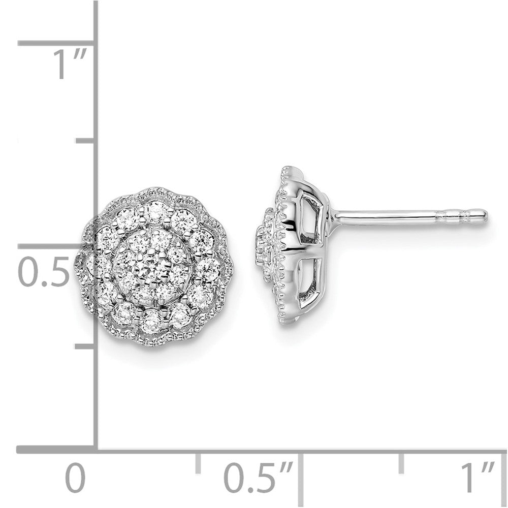 White Gold Lab Grown VS/SI FGH Dia Halo Post Earrings - Model EM9660-050-WLG - Charlie & Co. Jewelry