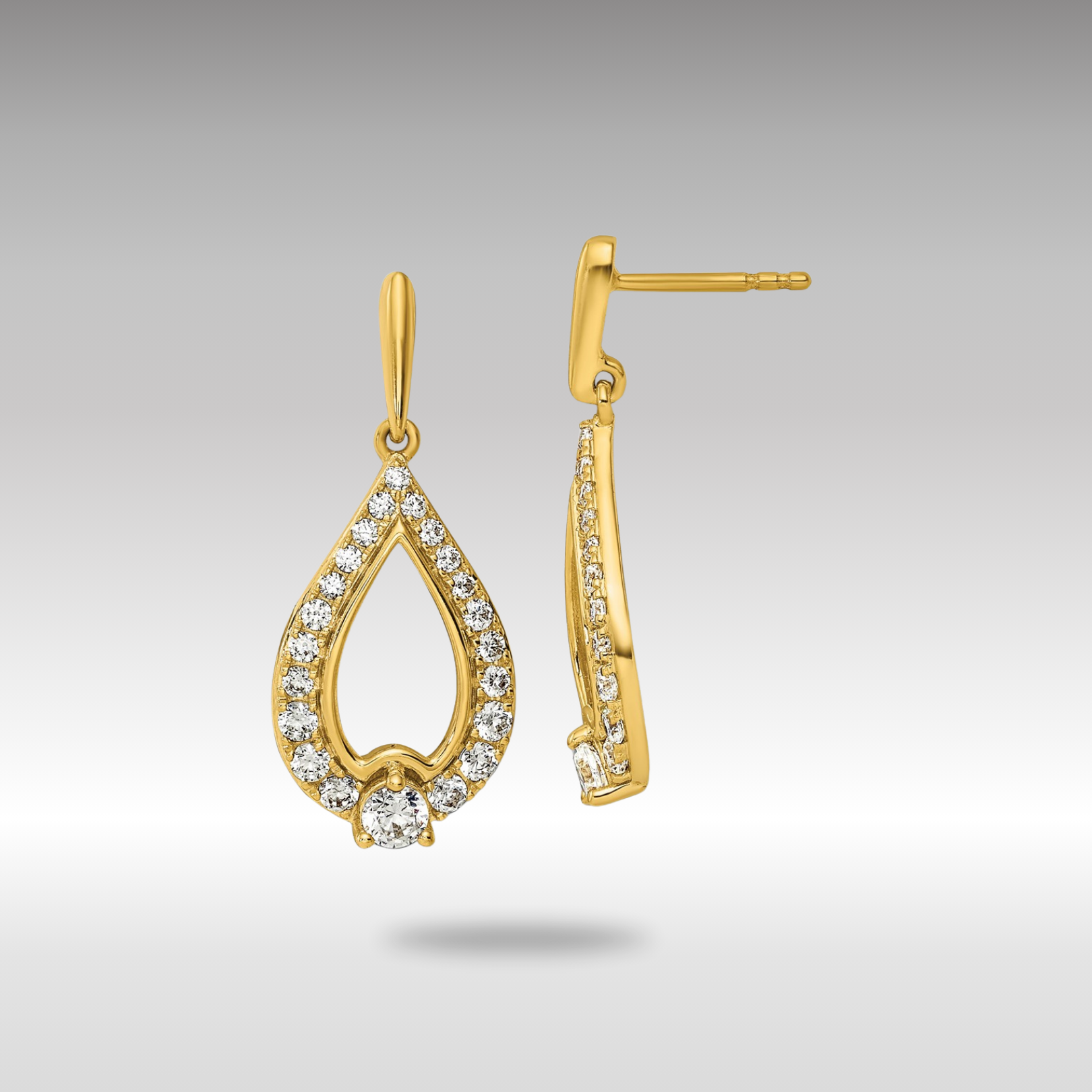 Gold Lab Grown Diamond VS/SI FGH Pear Shape Post Dangle Earrings - Model EM9939-100-LG - Charlie & Co. Jewelry