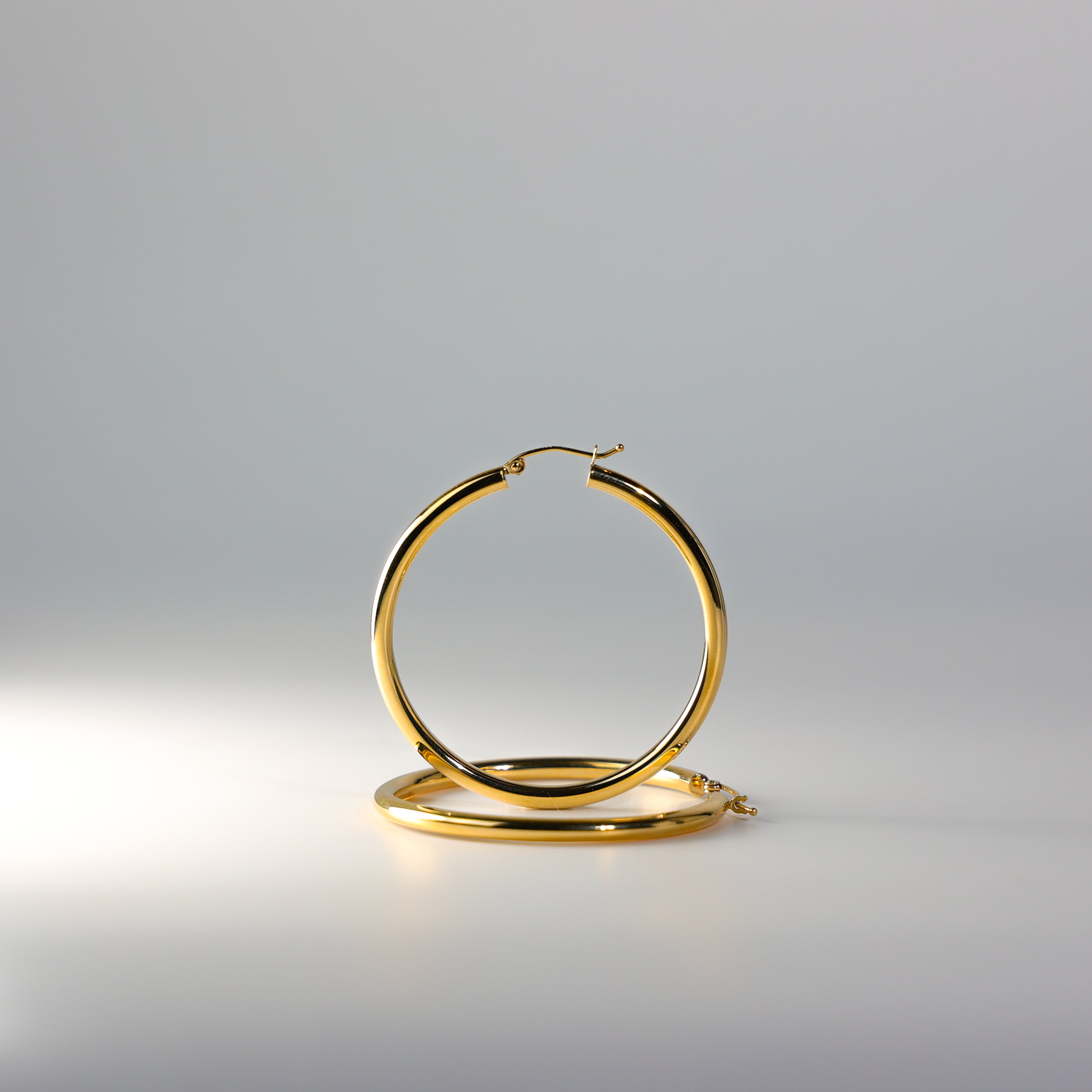 Gold 3mm Classic Plain Hoop Earrings (45mm) - Model 1025 - Charlie & Co. Jewelry