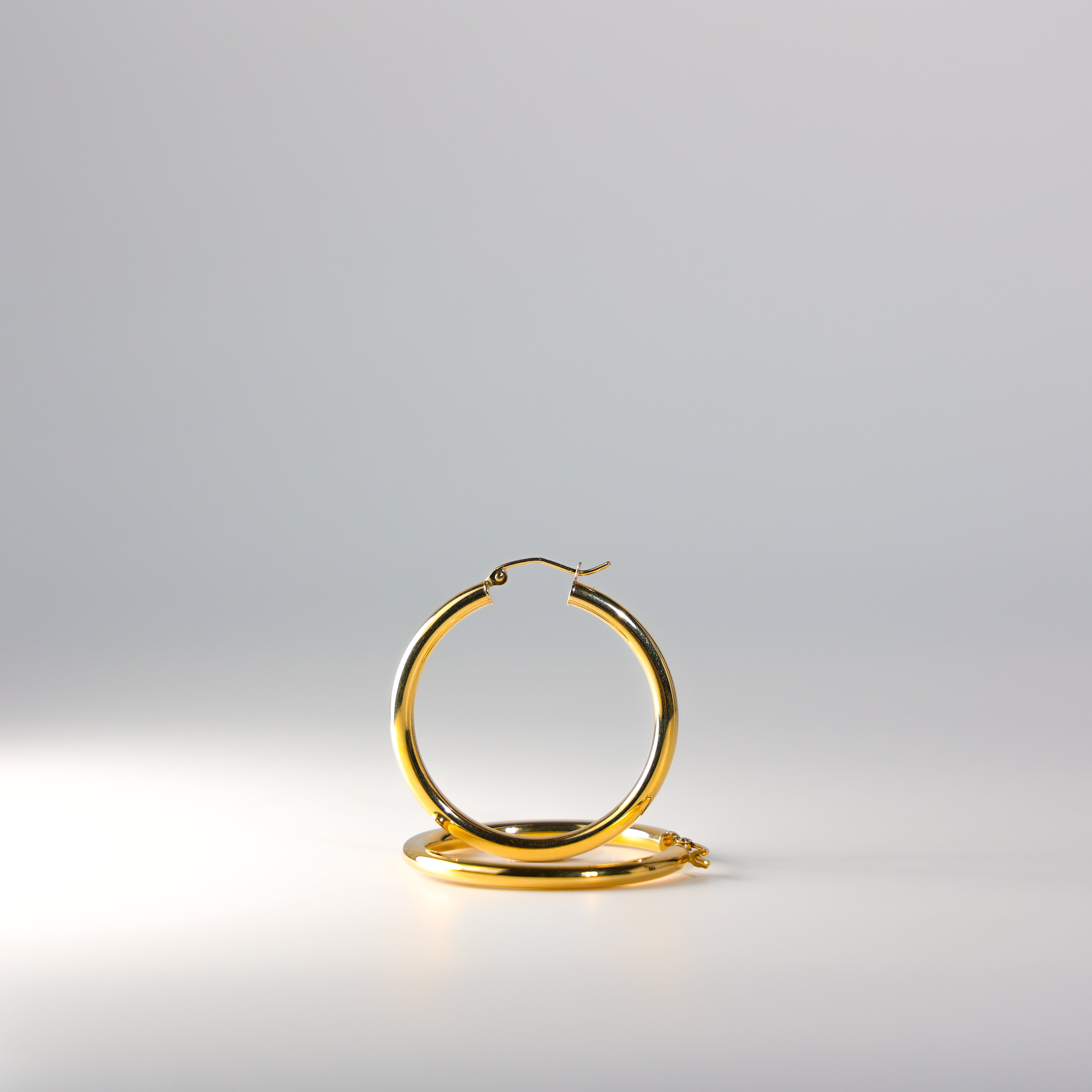 Gold 3mm Classic Plain Hoop Earrings (35mm) - Model 1026 - Charlie & Co. Jewelry