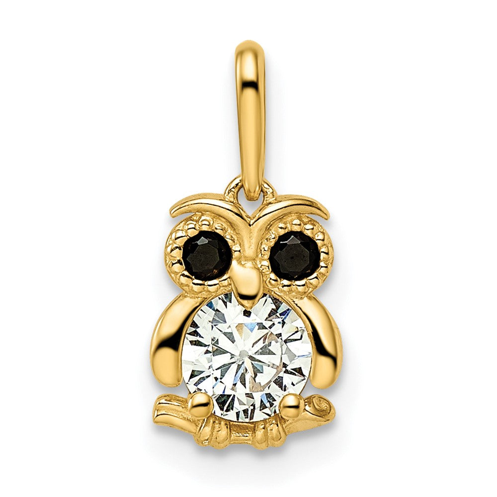 Gold Owl Madi K Black and White CZ Necklace Pendant Model-GK1092 - Charlie & Co. Jewelry