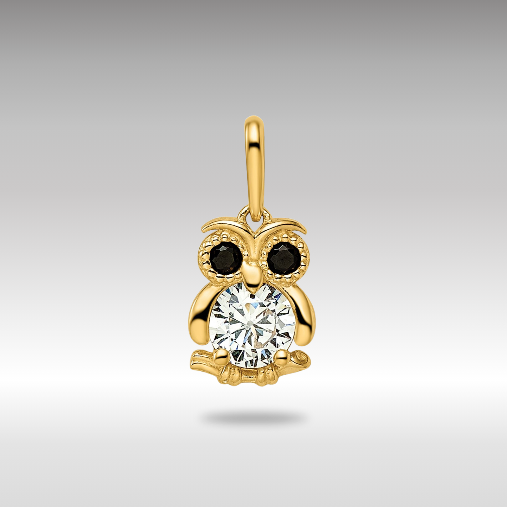 Gold Owl Madi K Black and White CZ Necklace Pendant Model-GK1092 - Charlie & Co. Jewelry