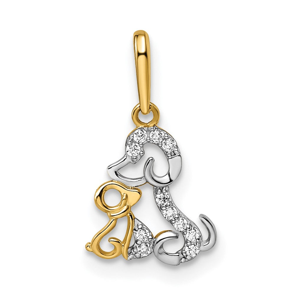 14K Yellow and White Gold Madi K CZ Dog and Puppy Necklace Pendant - Charlie & Co. Jewelry