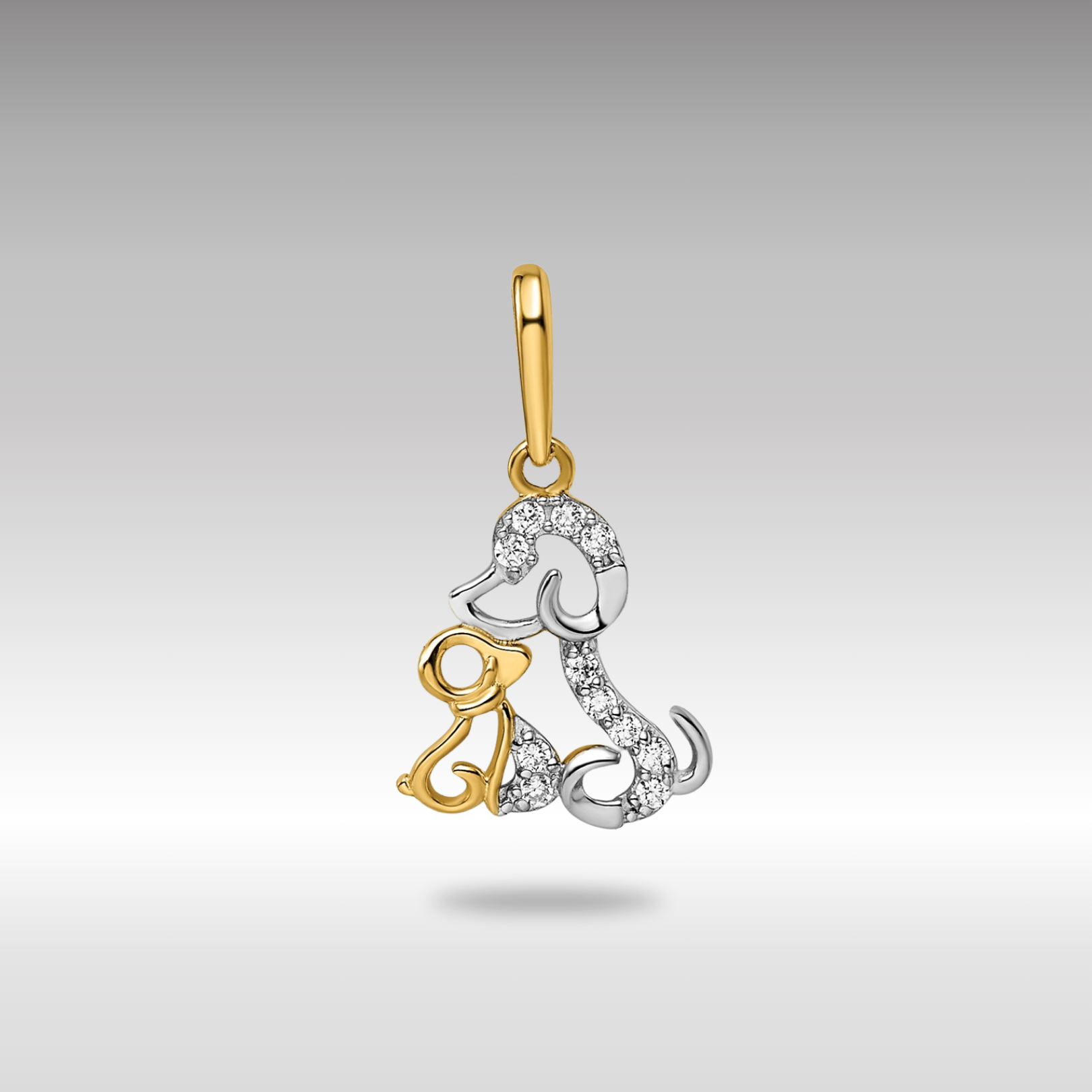 Yellow and White Gold Madi K CZ Dog and Puppy Necklace Pendant - Charlie & Co. Jewelry