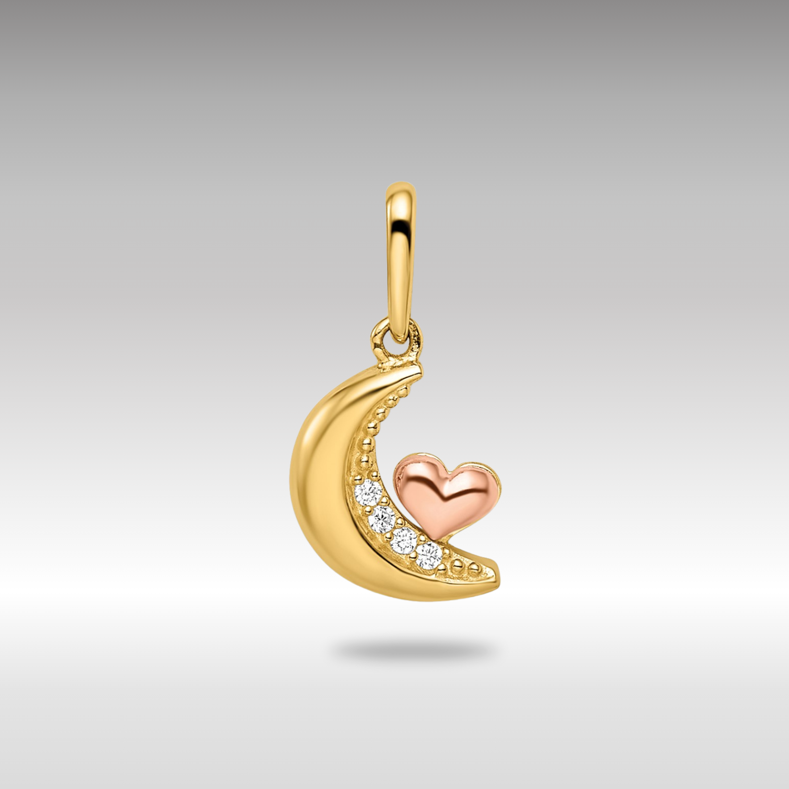Gold Moon Necklace with Rose Gold Heart- Model GK1099 - Charlie & Co. Jewelry