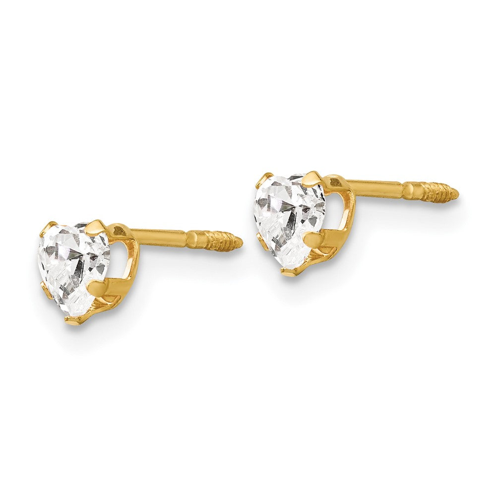 Gold Madi K 4mm White CZ Heart Earrings - Model GK144WCZ - Charlie & Co. Jewelry