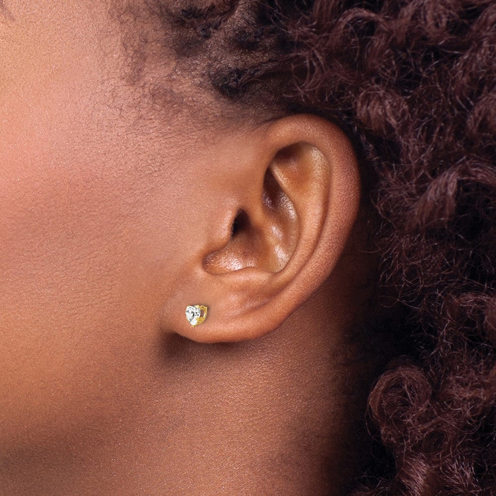 Gold Madi K 4mm White CZ Heart Earrings - Model GK144WCZ - Charlie & Co. Jewelry