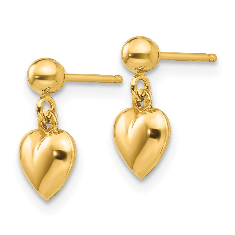 Gold Madi K Puffed Heart Post Dangle Earrings Model-GK511 - Charlie & Co. Jewelry