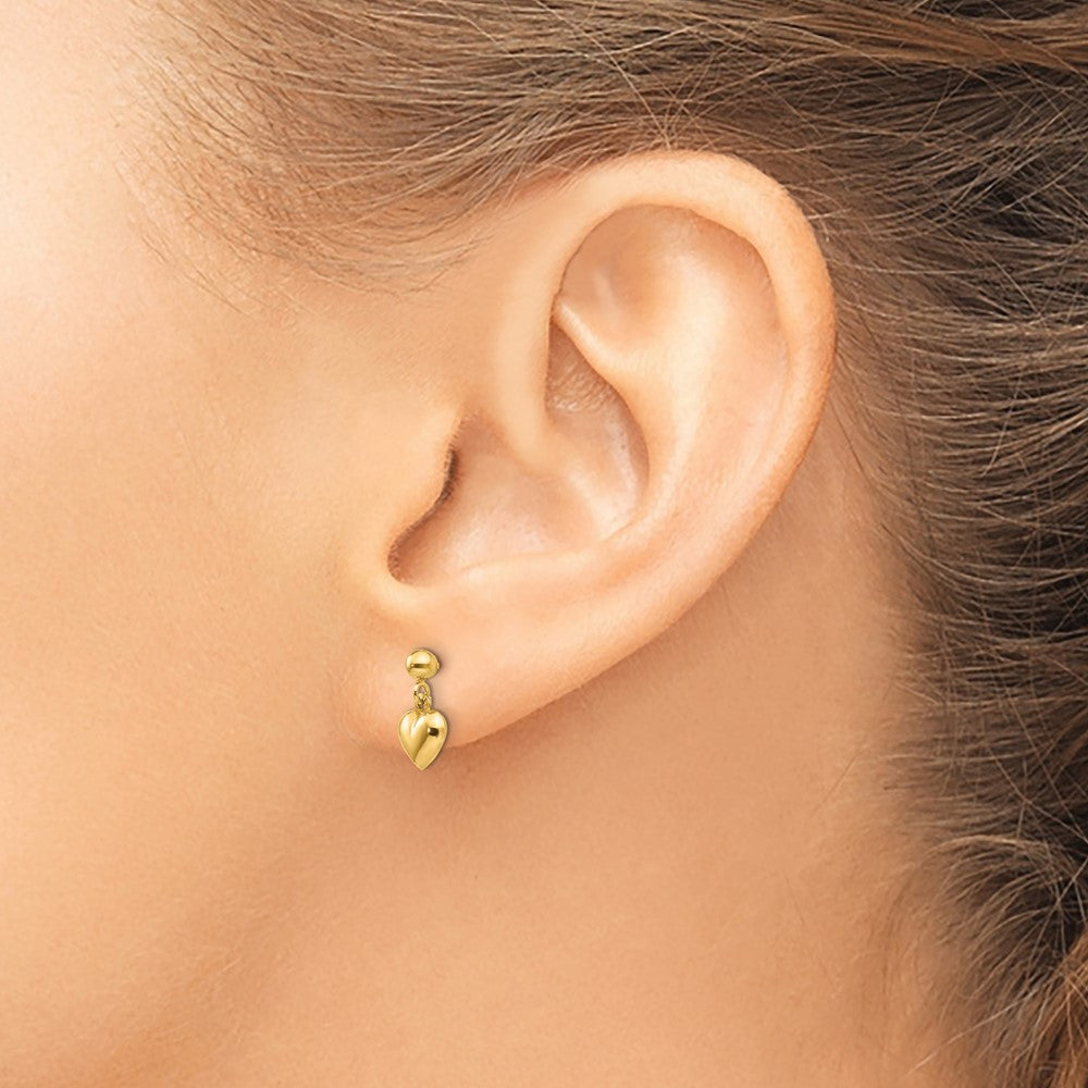 Gold Madi K Puffed Heart Post Dangle Earrings Model-GK511 - Charlie & Co. Jewelry