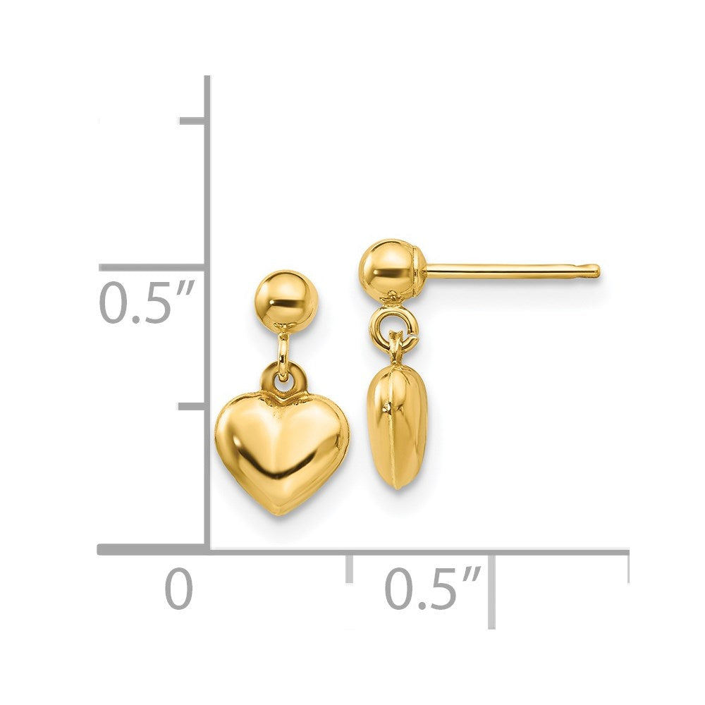 Gold Madi K Puffed Heart Post Dangle Earrings Model-GK511 - Charlie & Co. Jewelry