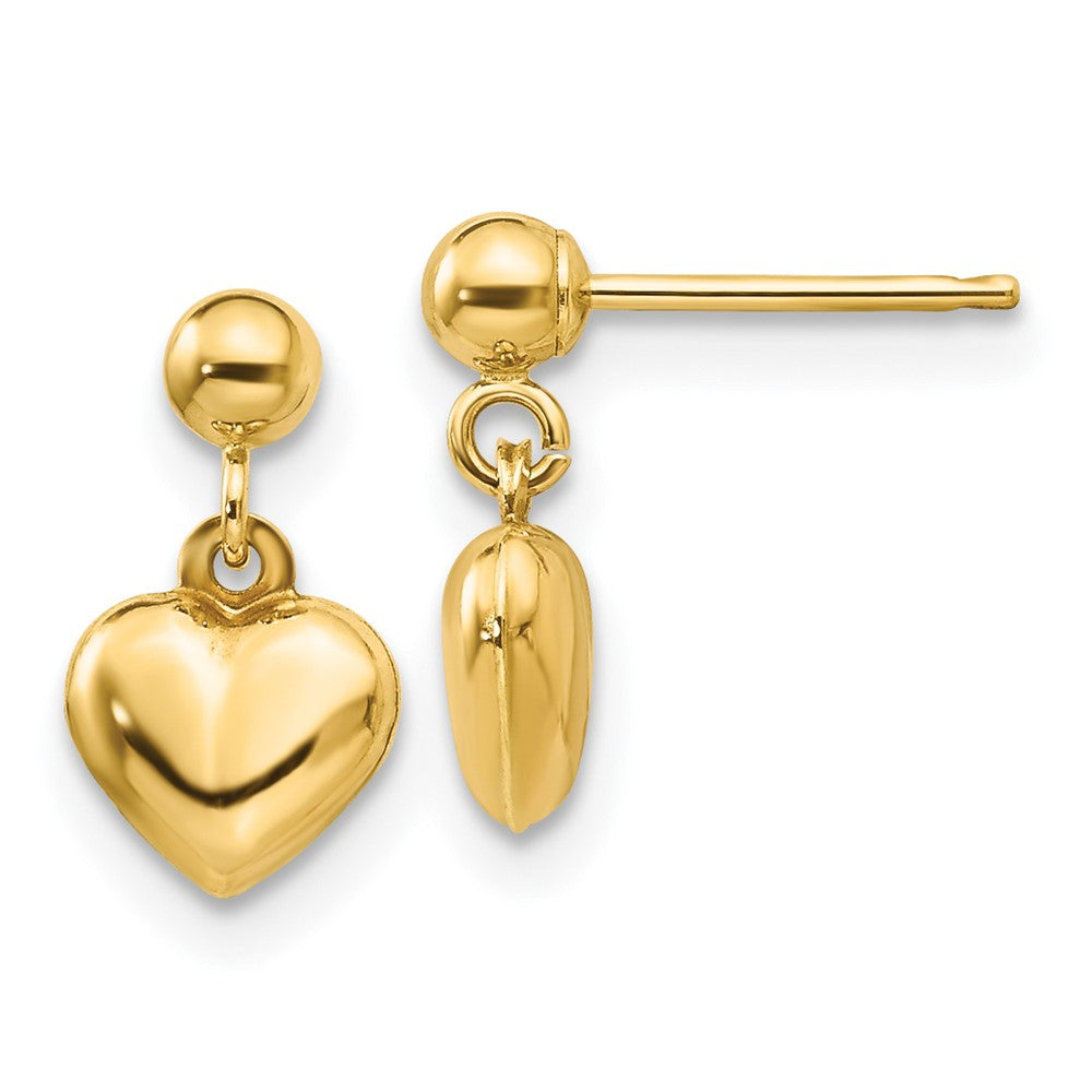 Gold Madi K Puffed Heart Post Dangle Earrings Model-GK511 - Charlie & Co. Jewelry