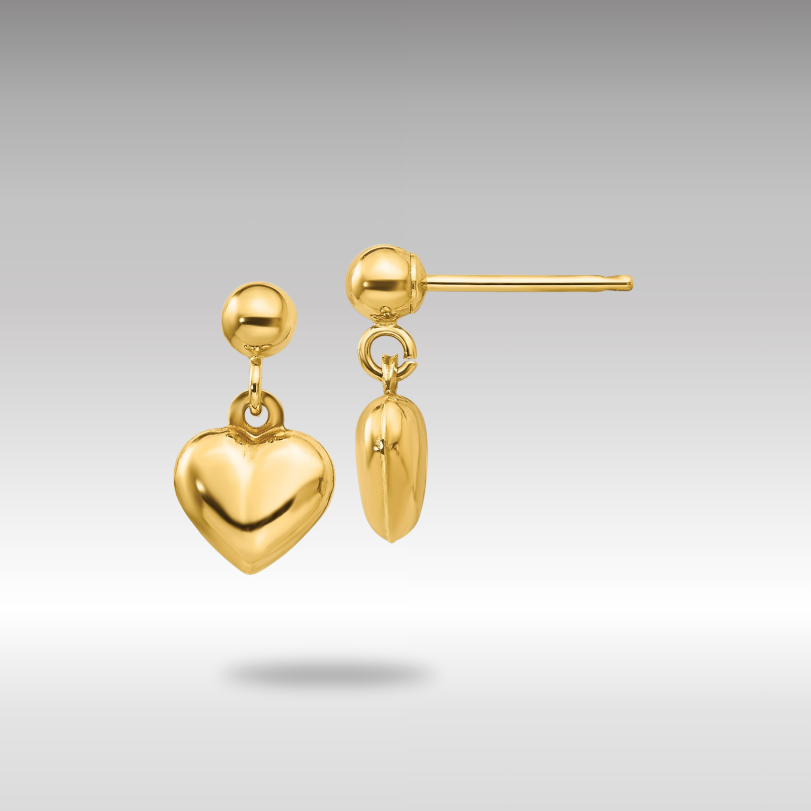 Gold Madi K Puffed Heart Post Dangle Earrings Model-GK511 - Charlie & Co. Jewelry