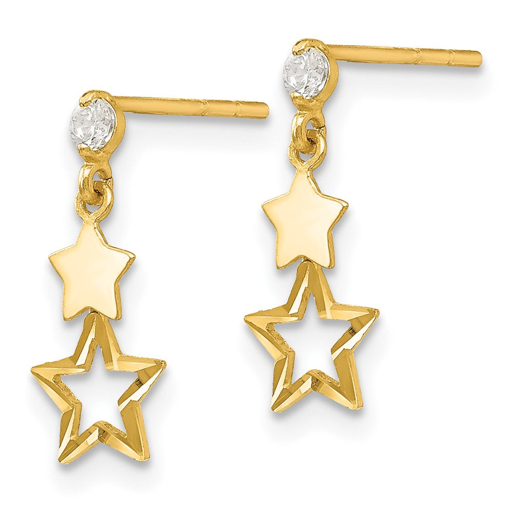 Gold Madi K CZ Polished Star Post Dangle Earrings - Model GK595 - Charlie & Co. Jewelry