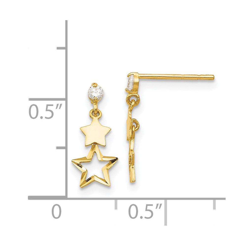 Gold Madi K CZ Polished Star Post Dangle Earrings - Model GK595 - Charlie & Co. Jewelry