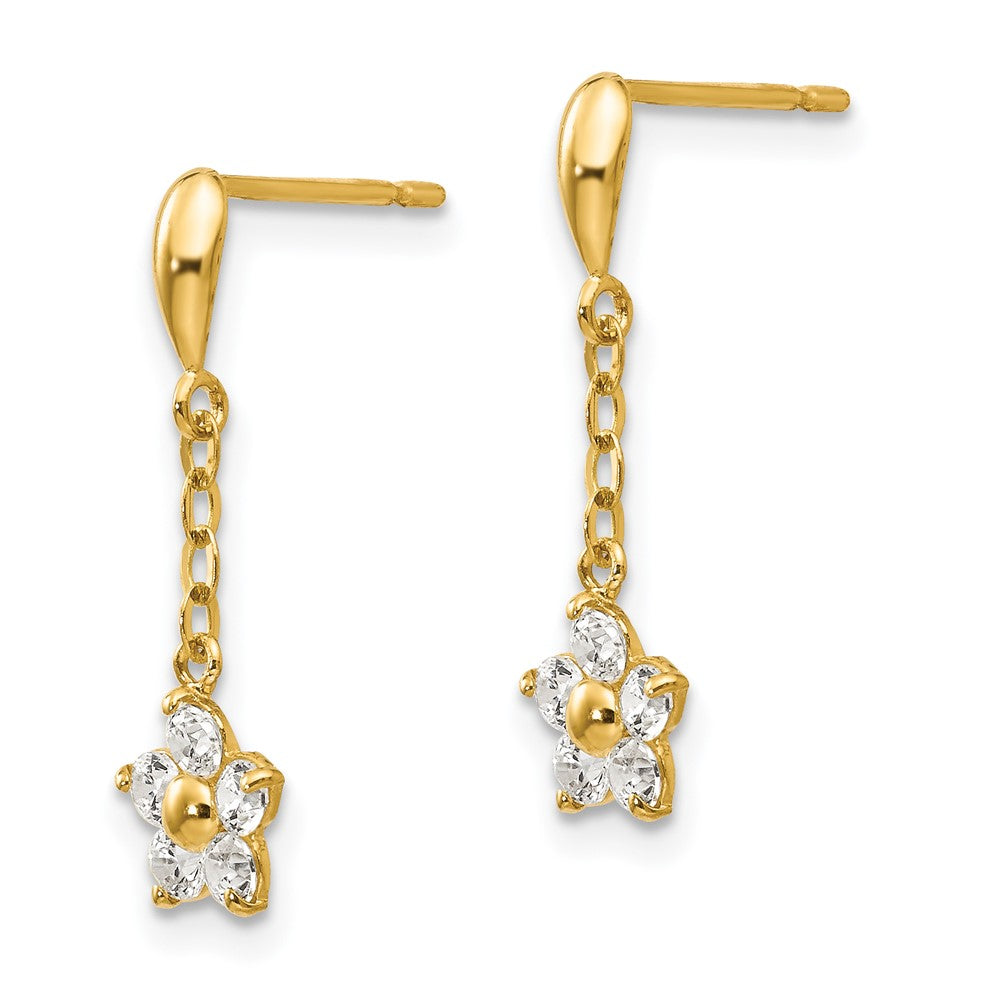 Gold Madi K CZ Children's Flower Dangle Post Earrings - Model GK770 - Charlie & Co. Jewelry
