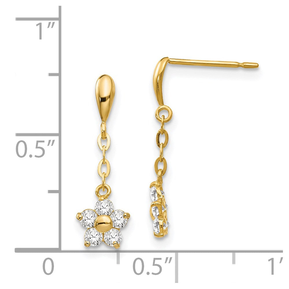 Gold Madi K CZ Children's Flower Dangle Post Earrings - Model GK770 - Charlie & Co. Jewelry