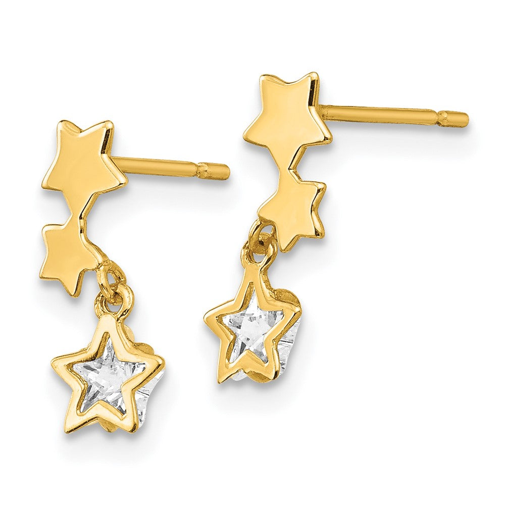 Gold Madi K CZ Children's Star Dangle Post Earrings - Model GK777 - Charlie & Co. Jewelry