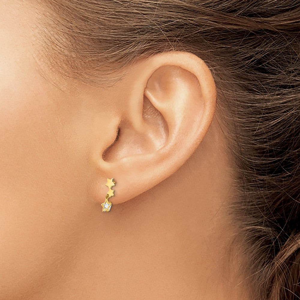 Gold Madi K CZ Children's Star Dangle Post Earrings - Model GK777 - Charlie & Co. Jewelry