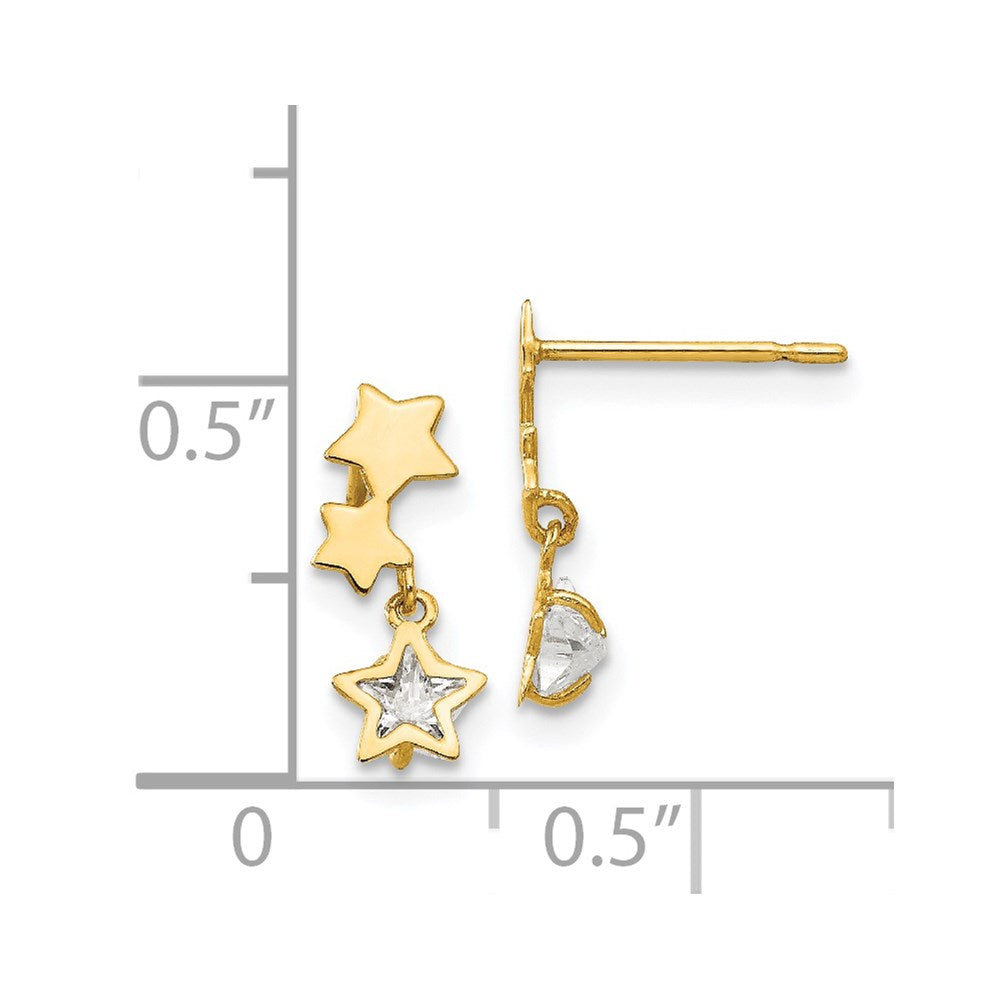 Gold Madi K CZ Children's Star Dangle Post Earrings - Model GK777 - Charlie & Co. Jewelry