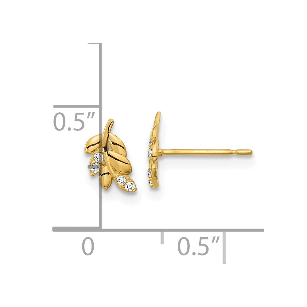 Gold Madi K Kids CZ Fern Leaf Post Earrings - Model GK939 - Charlie & Co. Jewelry