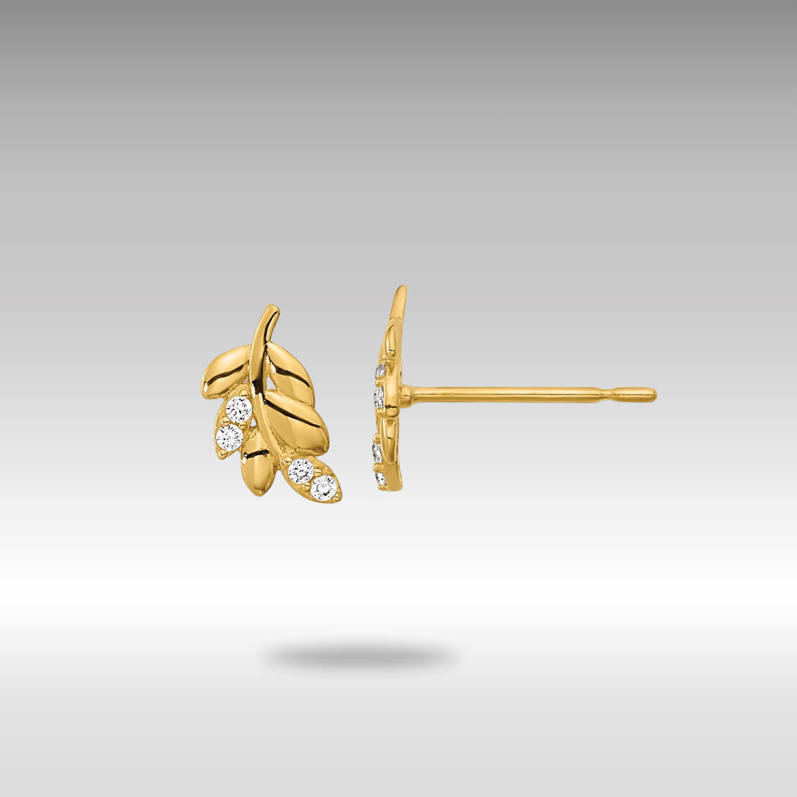 Gold Madi K Kids CZ Fern Leaf Post Earrings - Model GK939 - Charlie & Co. Jewelry