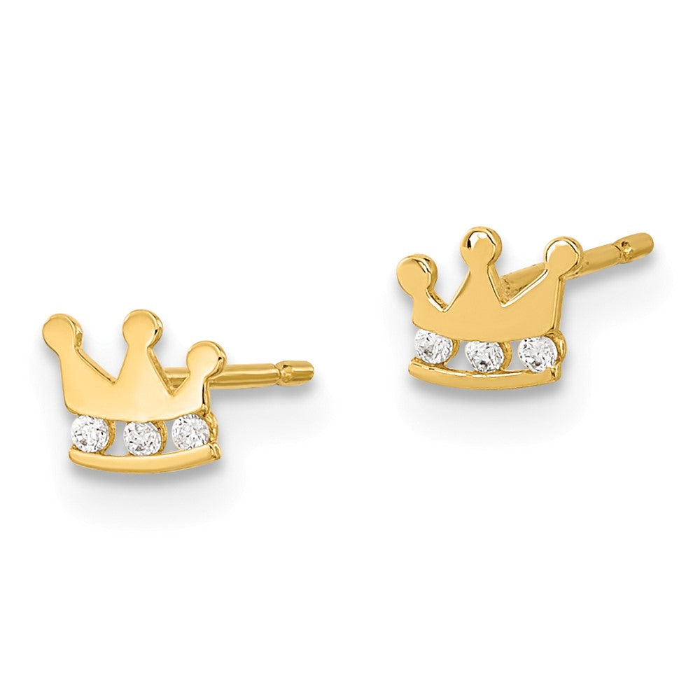 Gold Madi K Kids CZ Crown Post Earrings - Model GK962 - Charlie & Co. Jewelry