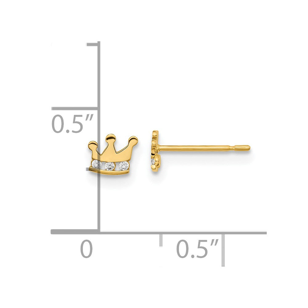 Gold Madi K Kids CZ Crown Post Earrings - Model GK962 - Charlie & Co. Jewelry