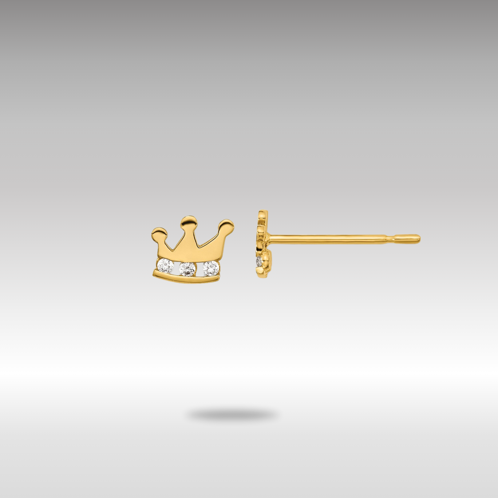 Gold Madi K Kids CZ Crown Post Earrings - Model GK962 - Charlie & Co. Jewelry