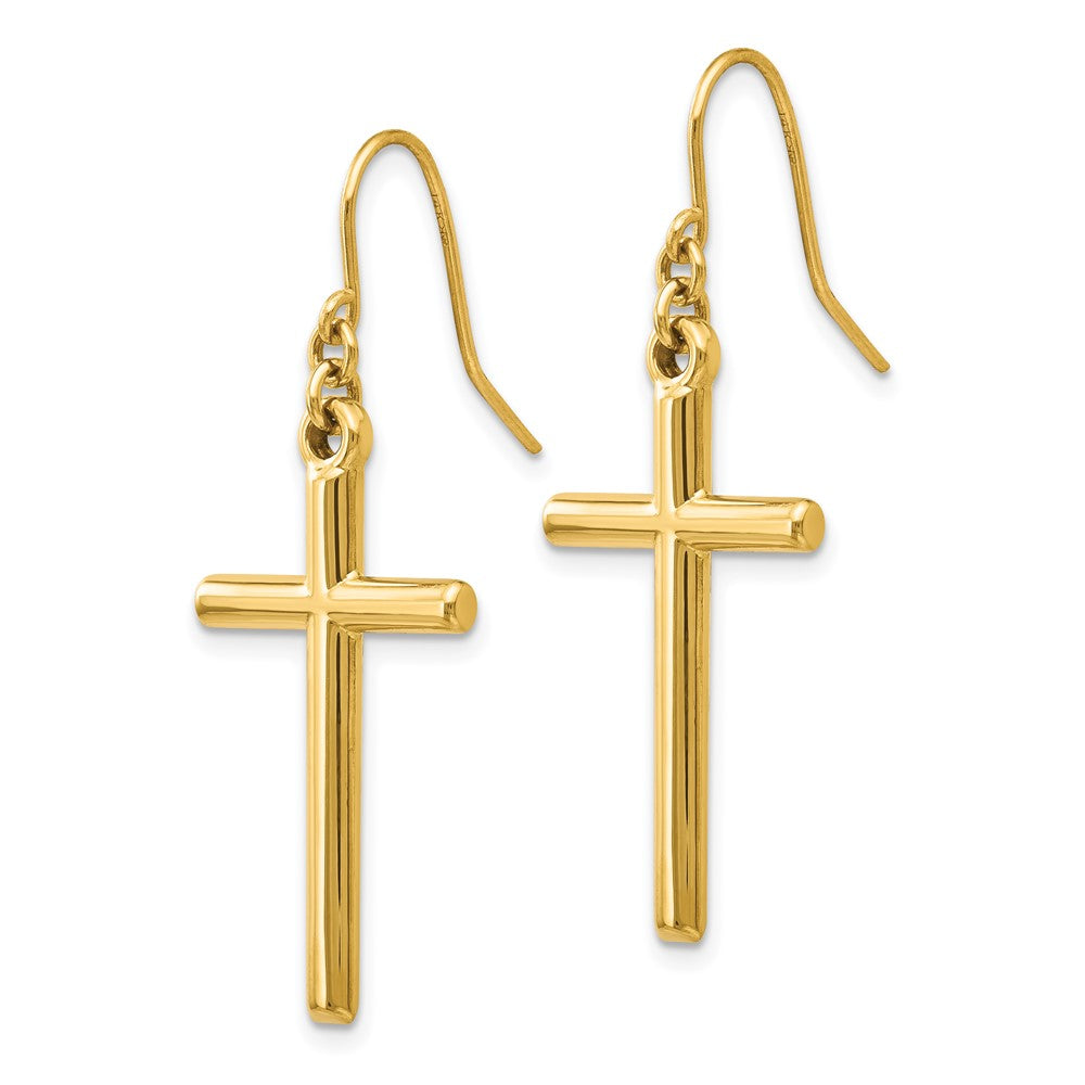 Gold Cross Shepherd Hook Dangle Earrings Model-H1087 - Charlie & Co. Jewelry