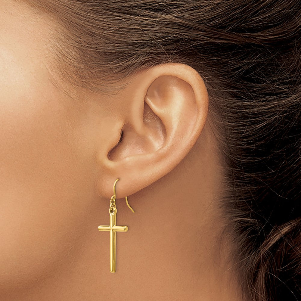 Gold Cross Shepherd Hook Dangle Earrings Model-H1087 - Charlie & Co. Jewelry