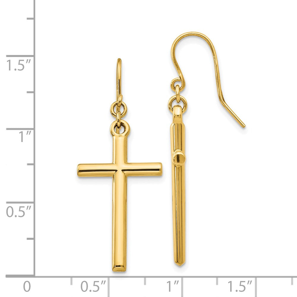 Gold Cross Shepherd Hook Dangle Earrings Model-H1087 - Charlie & Co. Jewelry