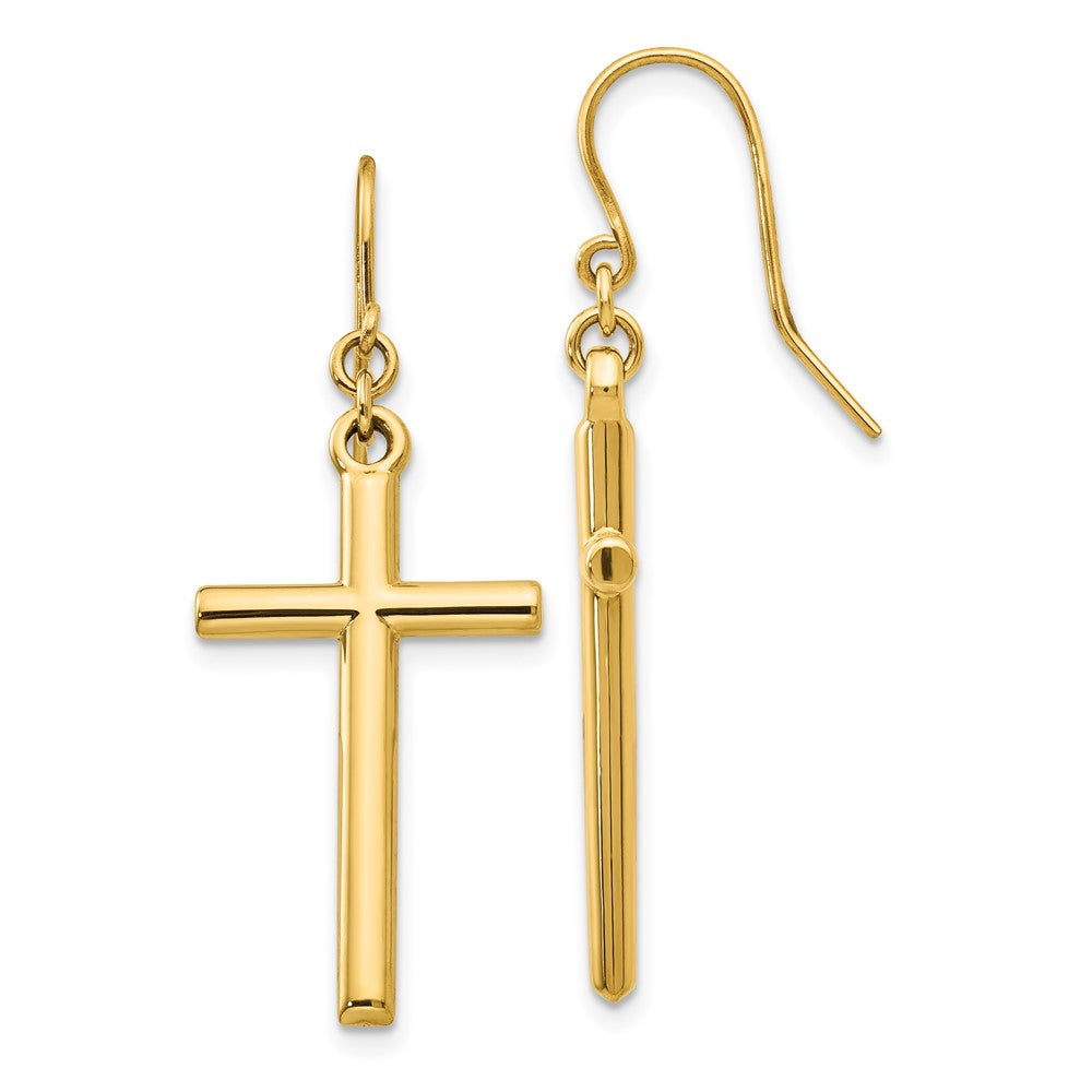 Gold Cross Shepherd Hook Dangle Earrings Model-H1087 - Charlie & Co. Jewelry