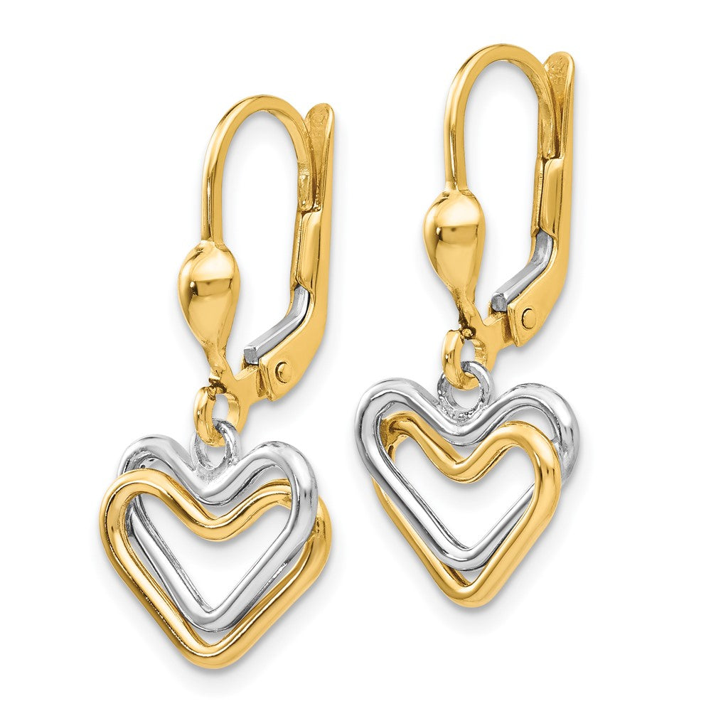 Gold Two-tone Heart Leverback Dangle Earrings - Model H809 - Charlie & Co. Jewelry