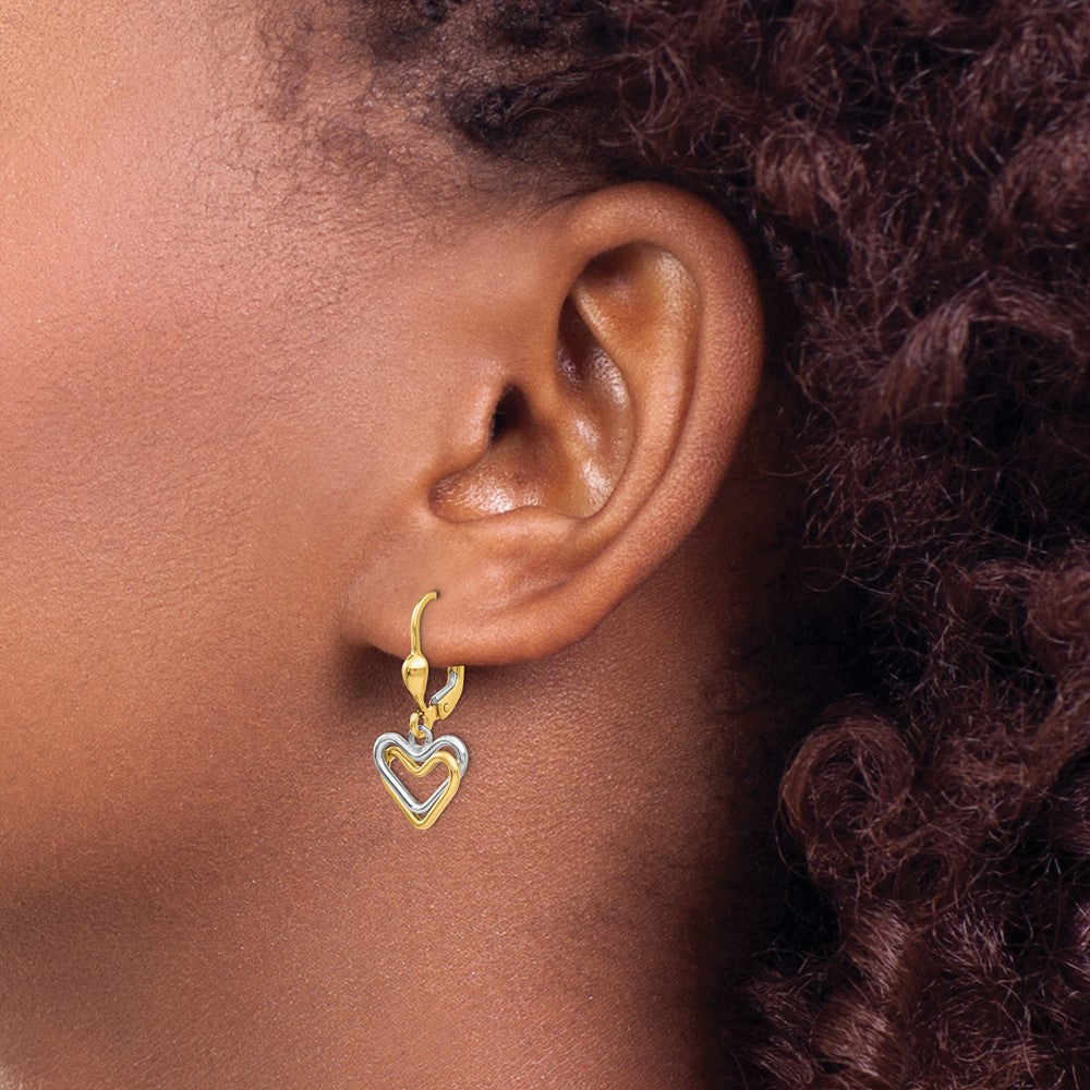 Gold Two-tone Heart Leverback Dangle Earrings - Model H809 - Charlie & Co. Jewelry