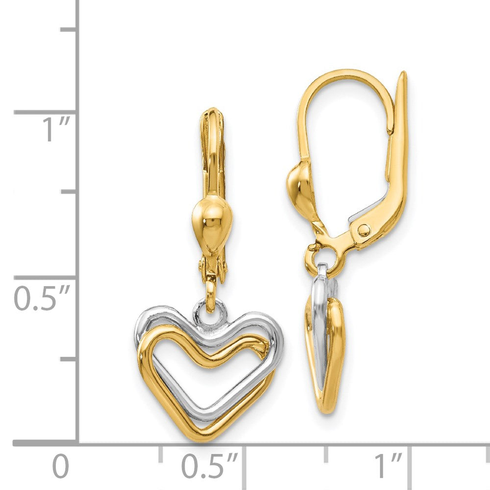 Gold Two-tone Heart Leverback Dangle Earrings - Model H809 - Charlie & Co. Jewelry