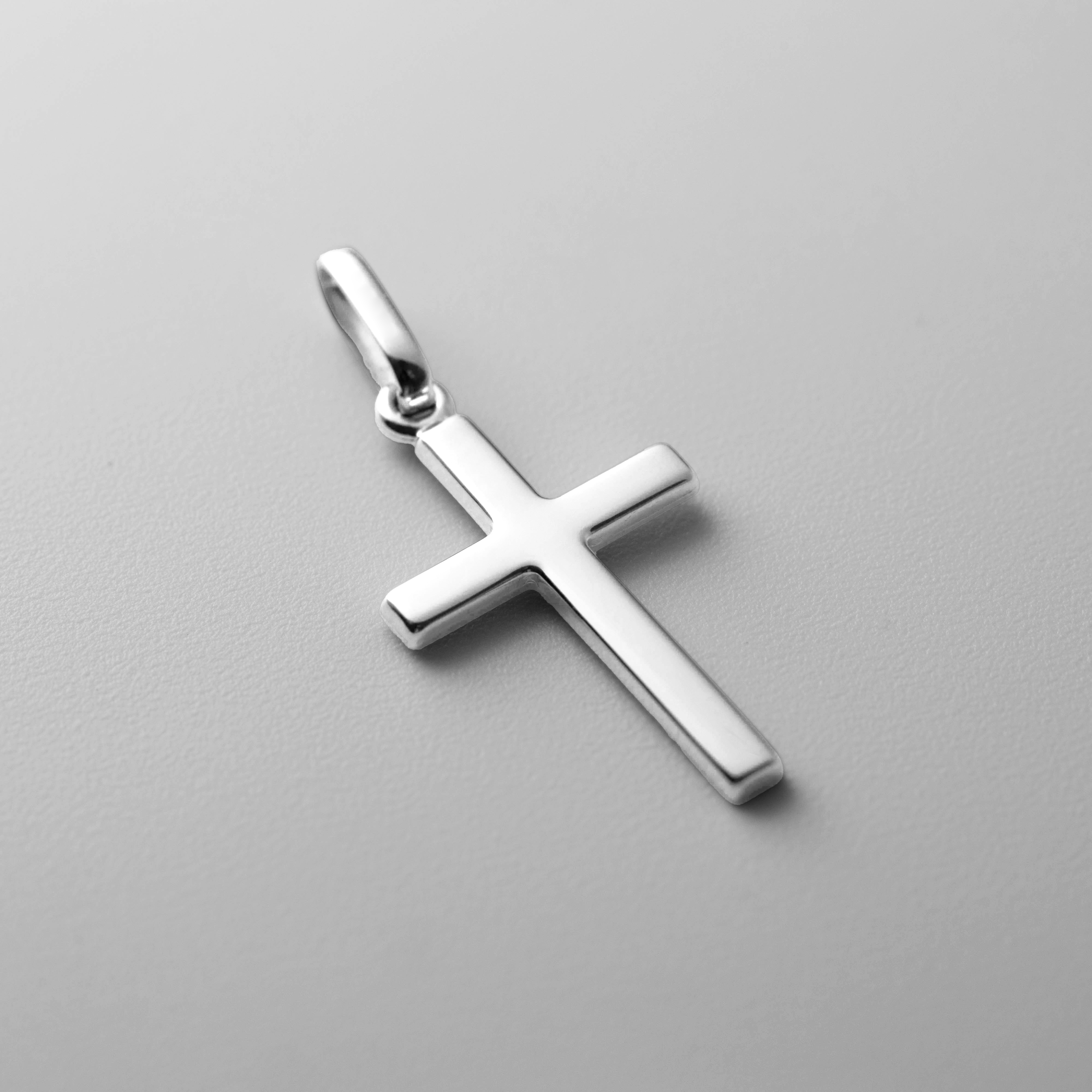 14K White Gold Classic Plain Cross Pendant - Model K1172