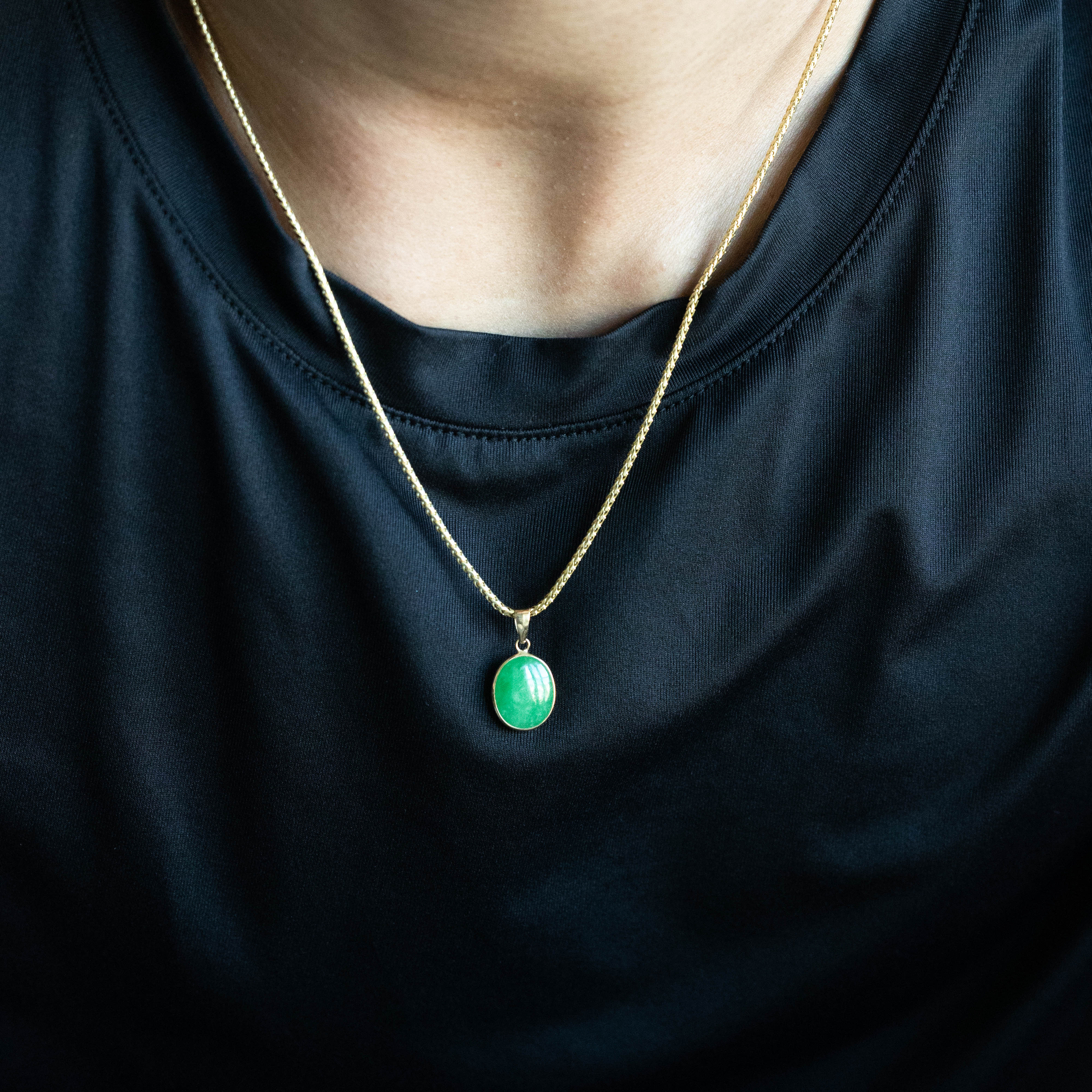 14k Green Jade Cabochon Oval Charm - Model XP5312