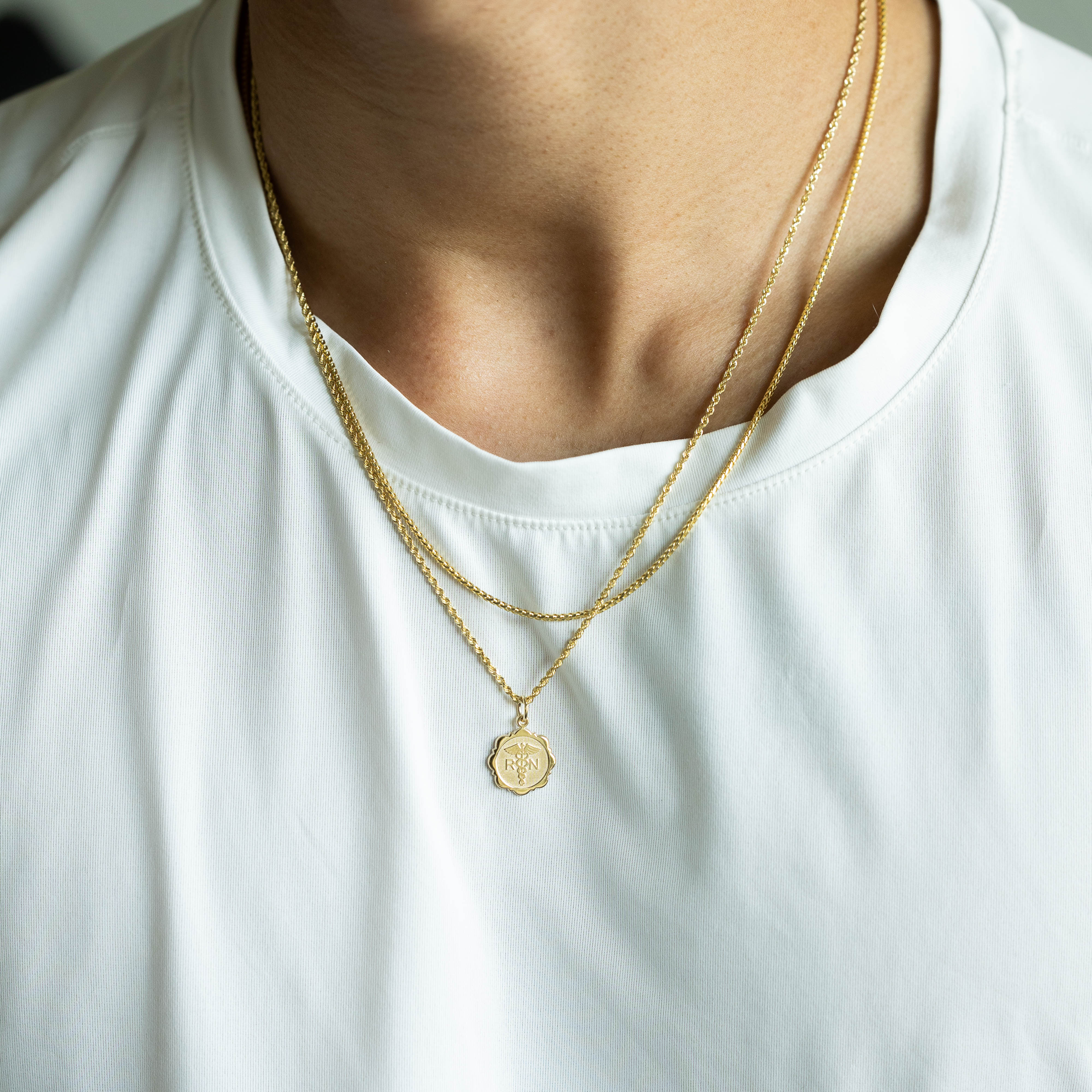 14K Gold RN Registered Nurse Disc Charm - Model C1784 - Charlie & Co. Jewelry