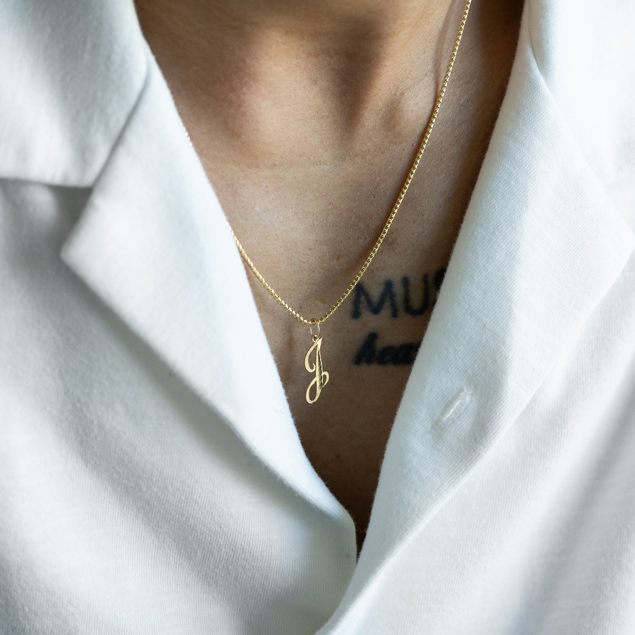 14K Gold Cursive Letter J Pendant | A-Z Pendants