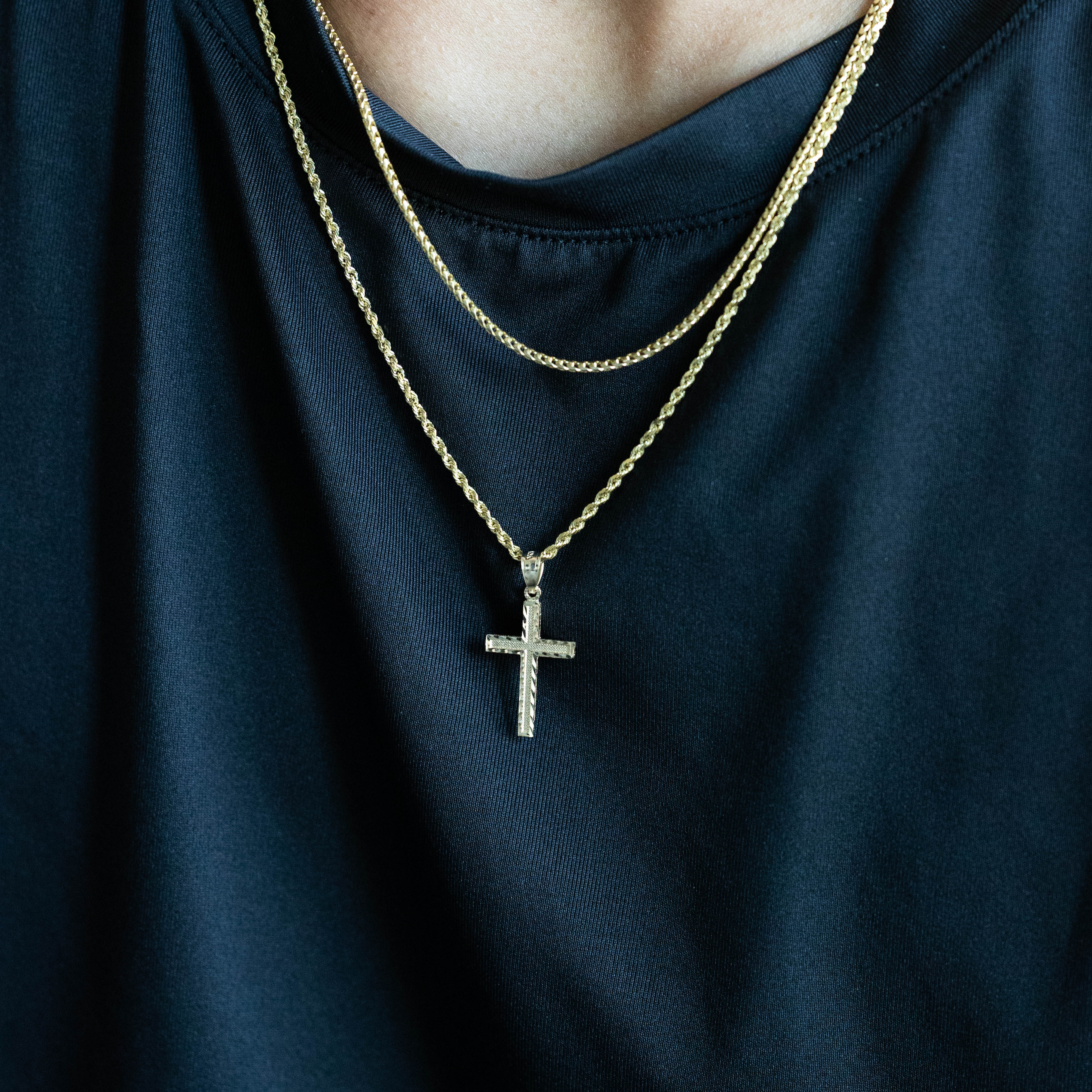 14K Gold Diamond Cut Medium Cross Pendant - Model 2225