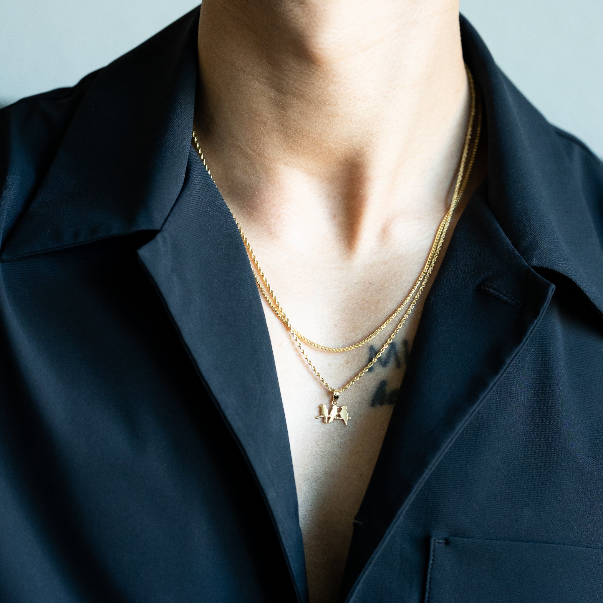14K Gold Three Little Birds on Branch Pendant