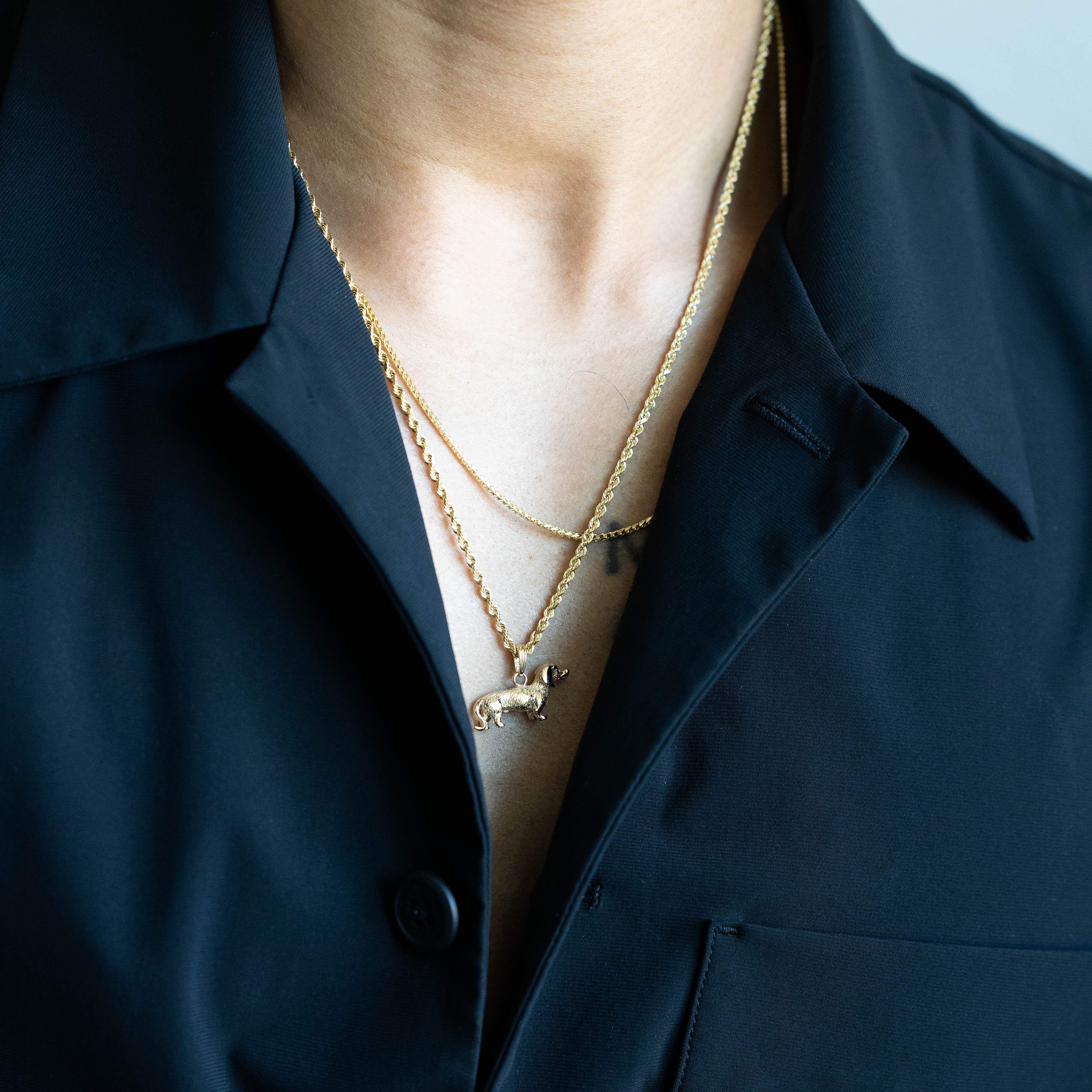 14K Gold Polished 3D Wire-Haired Dachshund Pendant - Charlie & Co. Jewelry