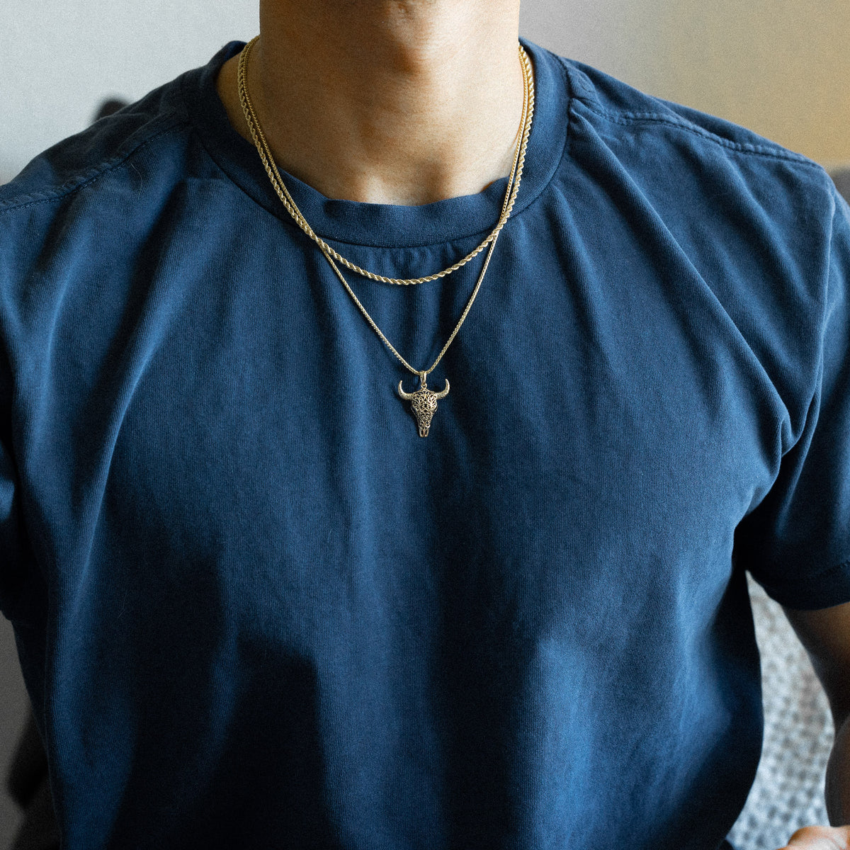14K Gold Filigree Steer Skull Pendant