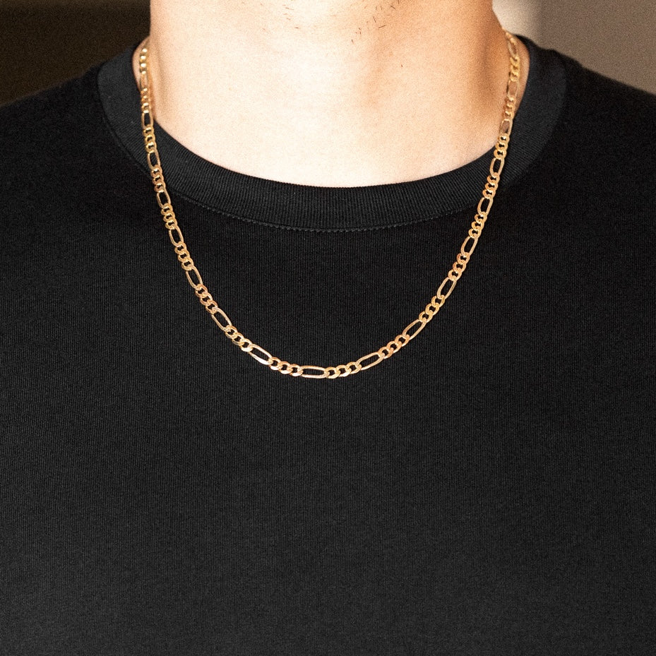 14k Gold 5.5mm Three-Tone Concave Figaro Chain - Model CH-0359 - Charlie & Co. Jewelry